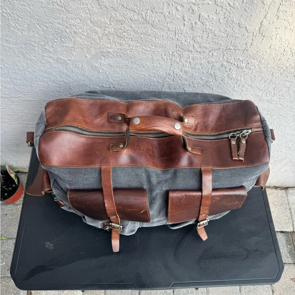 Leather Canvas Weekender Duffle Bag 🔥